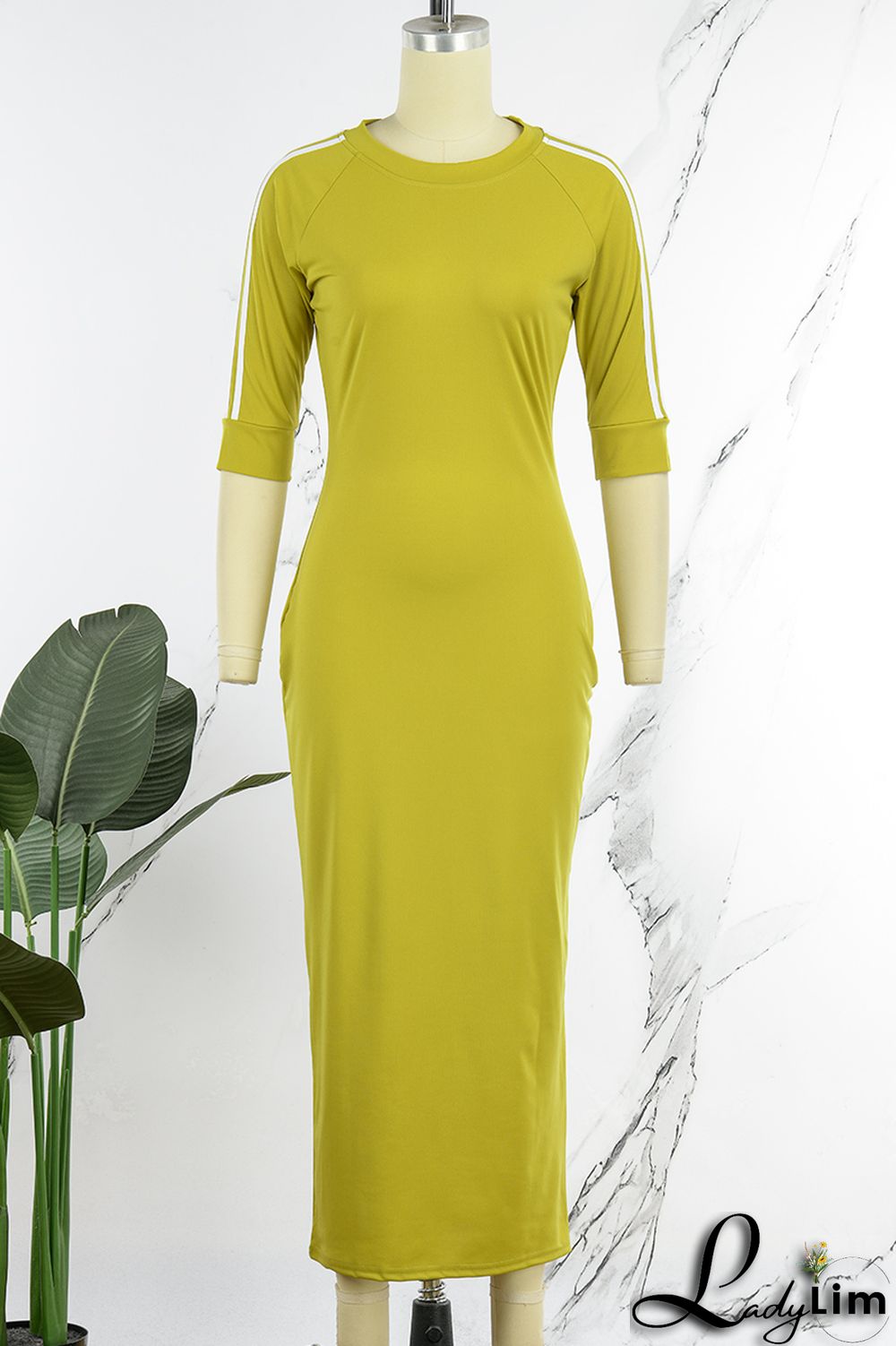 Deep Blue Casual Solid Patchwork O Neck Straight Dresses