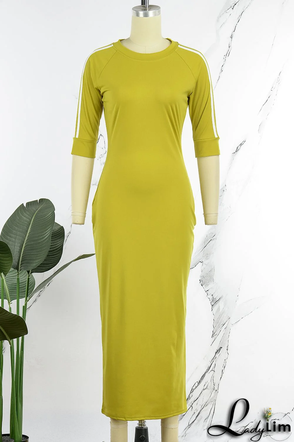 Deep Blue Casual Solid Patchwork O Neck Straight Dresses