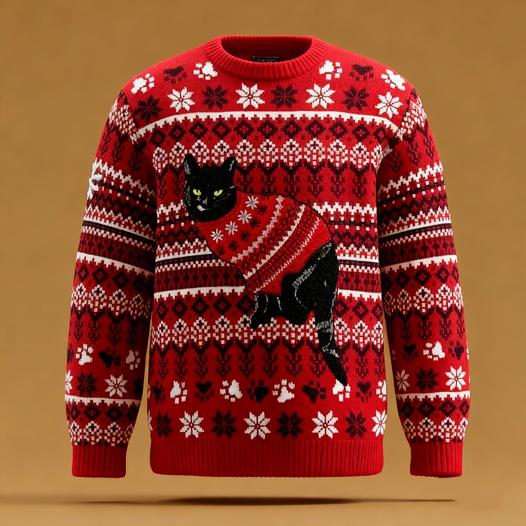 Men's Funny Bad Cat Scandinavian Pattern Ugly Sweater elevenforest