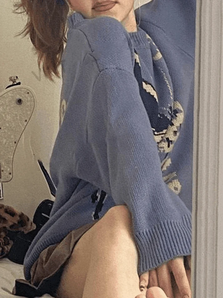 Brownm Oversized Butterfly Jacquard Sweater