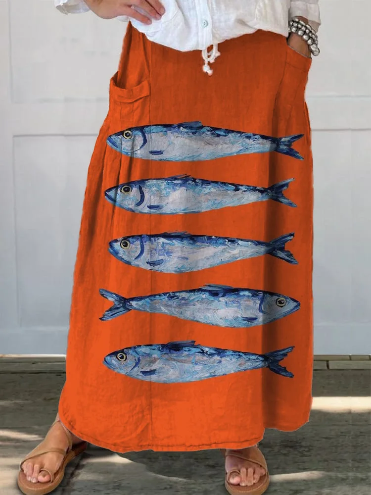 Simple Marine Animal Fish Printed Women's Casual Cotton And Linen