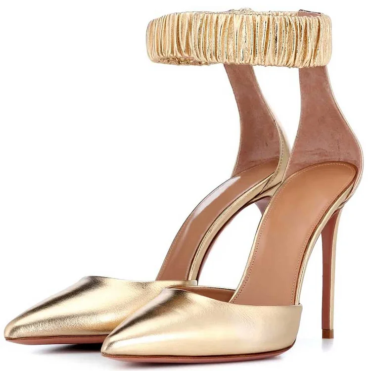 Custom Made Gold Closed Toe Ankle Strap Heels |FSJ Shoes