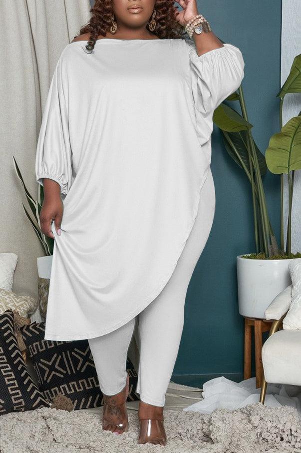 Plus Size Set Loose Solid Color Two-piece Diagonal Shoulder Pant Set