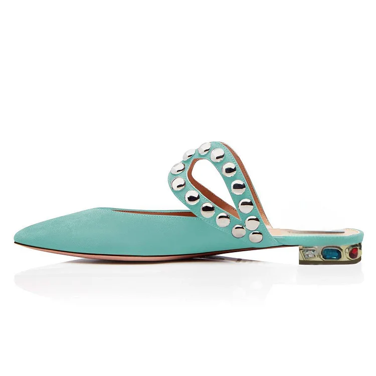 Turquoise Studs Mule Suede Trendy Flats Vdcoo