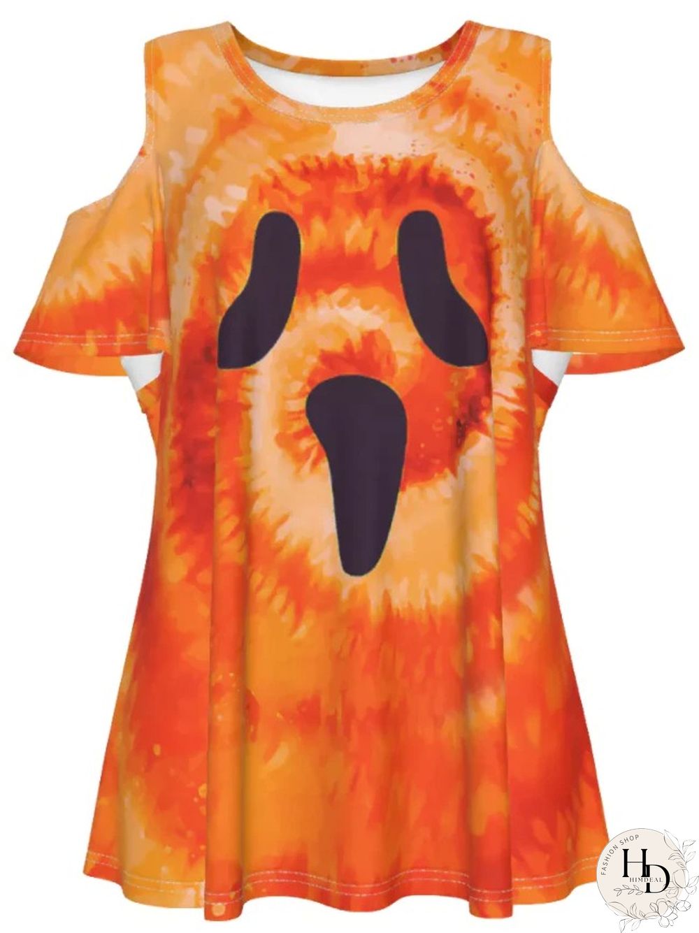 Pumpkin Tie-dye Skull Face Print Halloween T-shirt