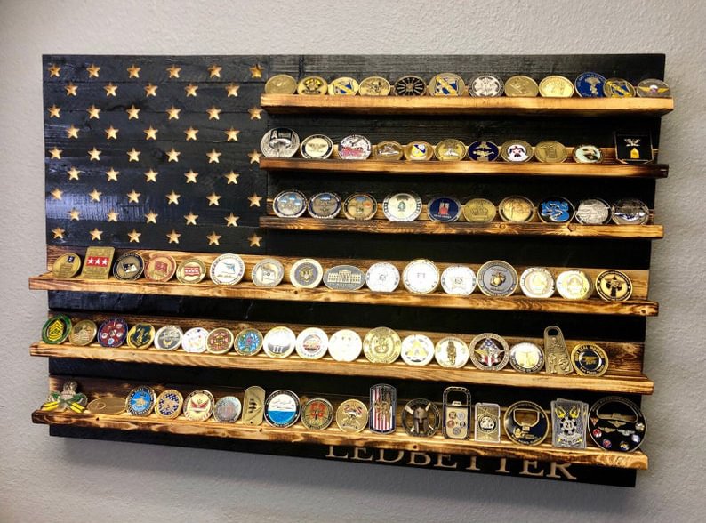Wooden Flag Challenge Coin Display Case