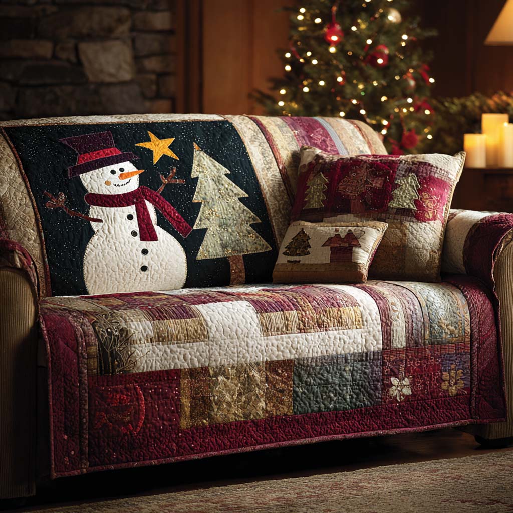 Rustic Hearth Snowman Quilted Sofa Cover NCU0XD2076 everthome