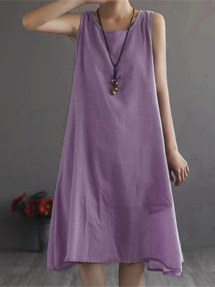 Basic Flowy A Line Woven Tank Midi Dress wearshes