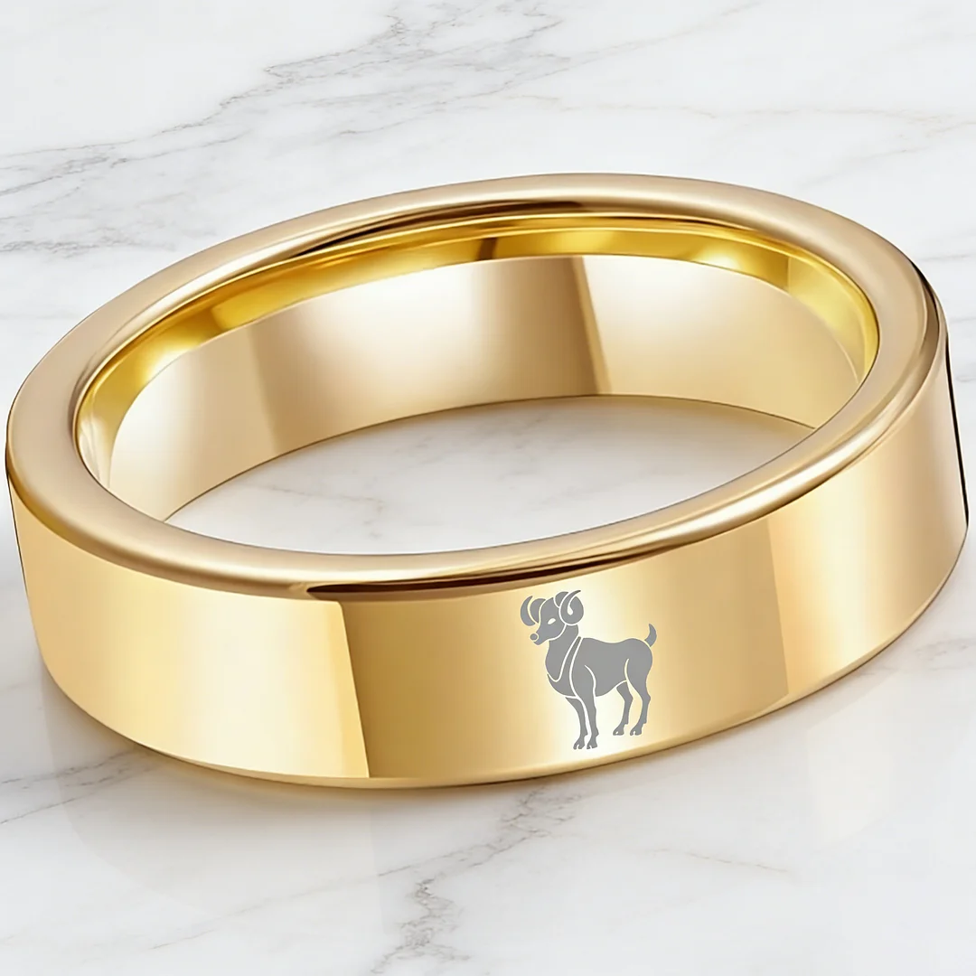 Flat Aries Tungsten Wedding Bands Tungsten Rings Gold Comfort fit for Women or Men 4MM 6MM 8MM