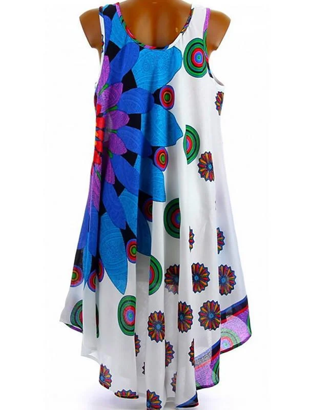 Women's Loose Short Mini Dress - Sleeveless Print Hot Loose White Black Purple Red Blushing Pink