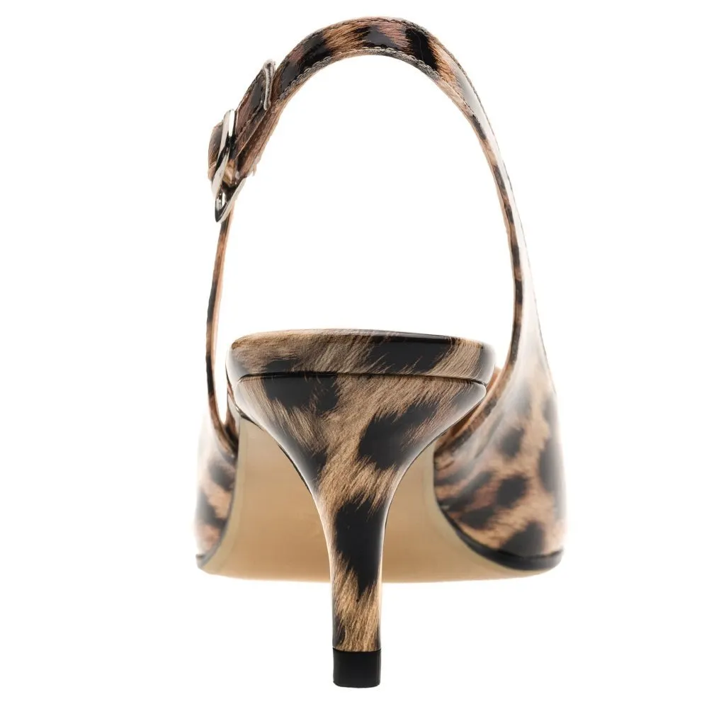 Women's Pointed Toe Slingback Shoes Kitten Heel Pumps Comfortable Dress Leopard Patent Shoes-vocosishoes