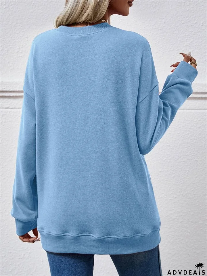Women's Fleece Loose Round Neck Pocket Tops Hoodies