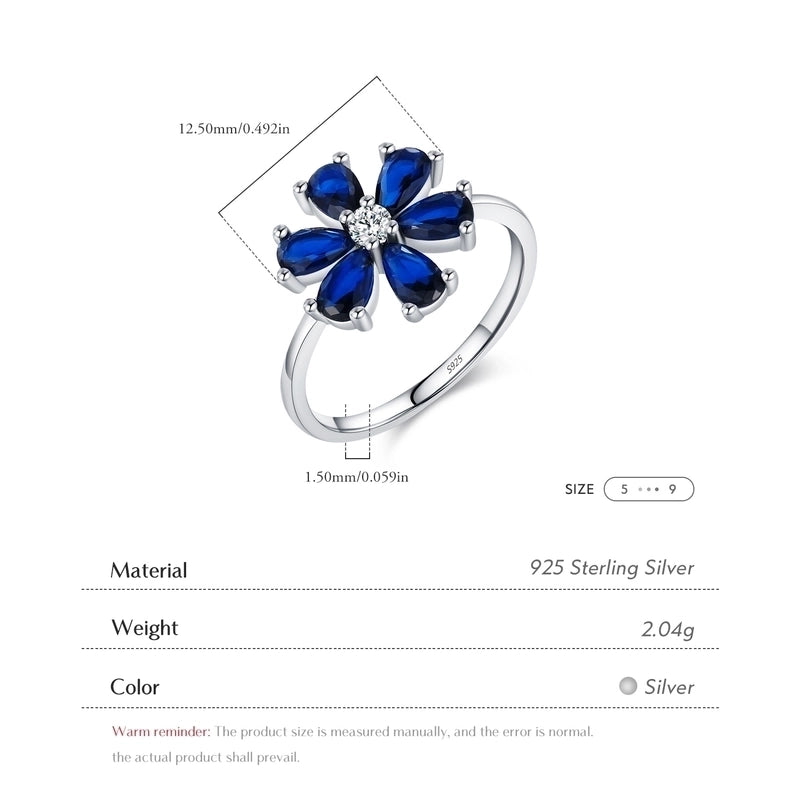 Rhodium Plated 925 Sterling Silver Zircon Flower Rings