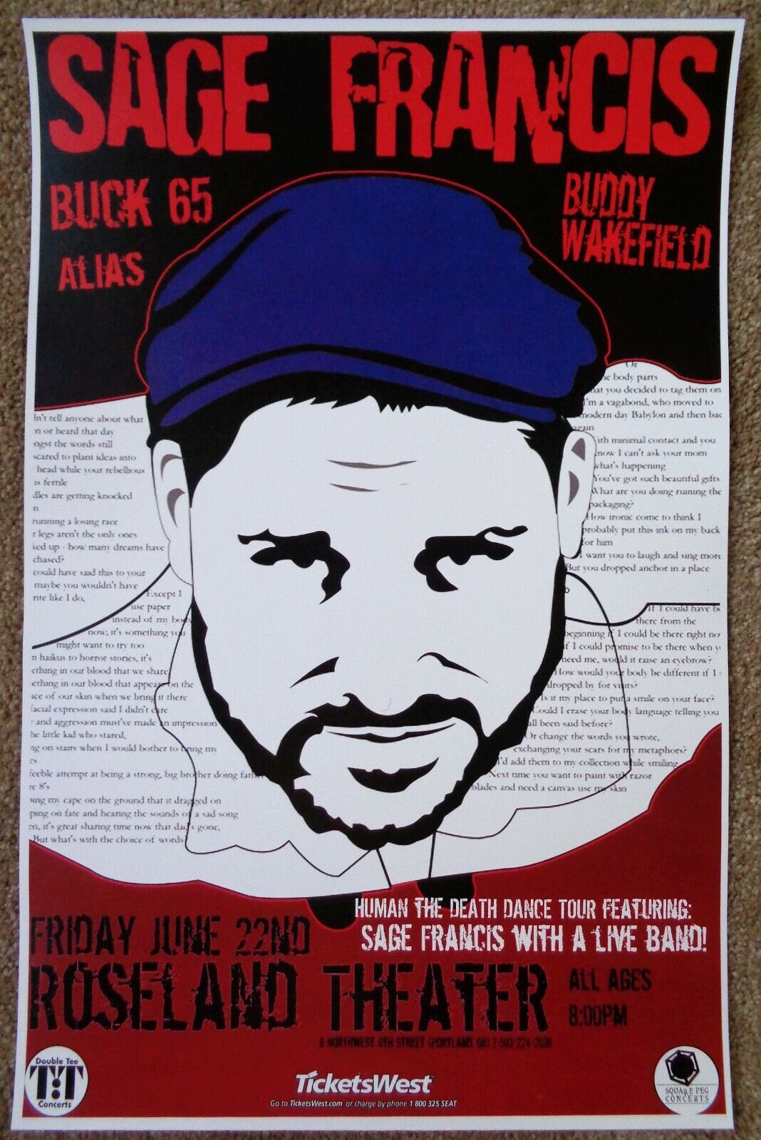 SAGE FRANCIS 2007 Gig POSTER Portland Oregon Concert Rapper