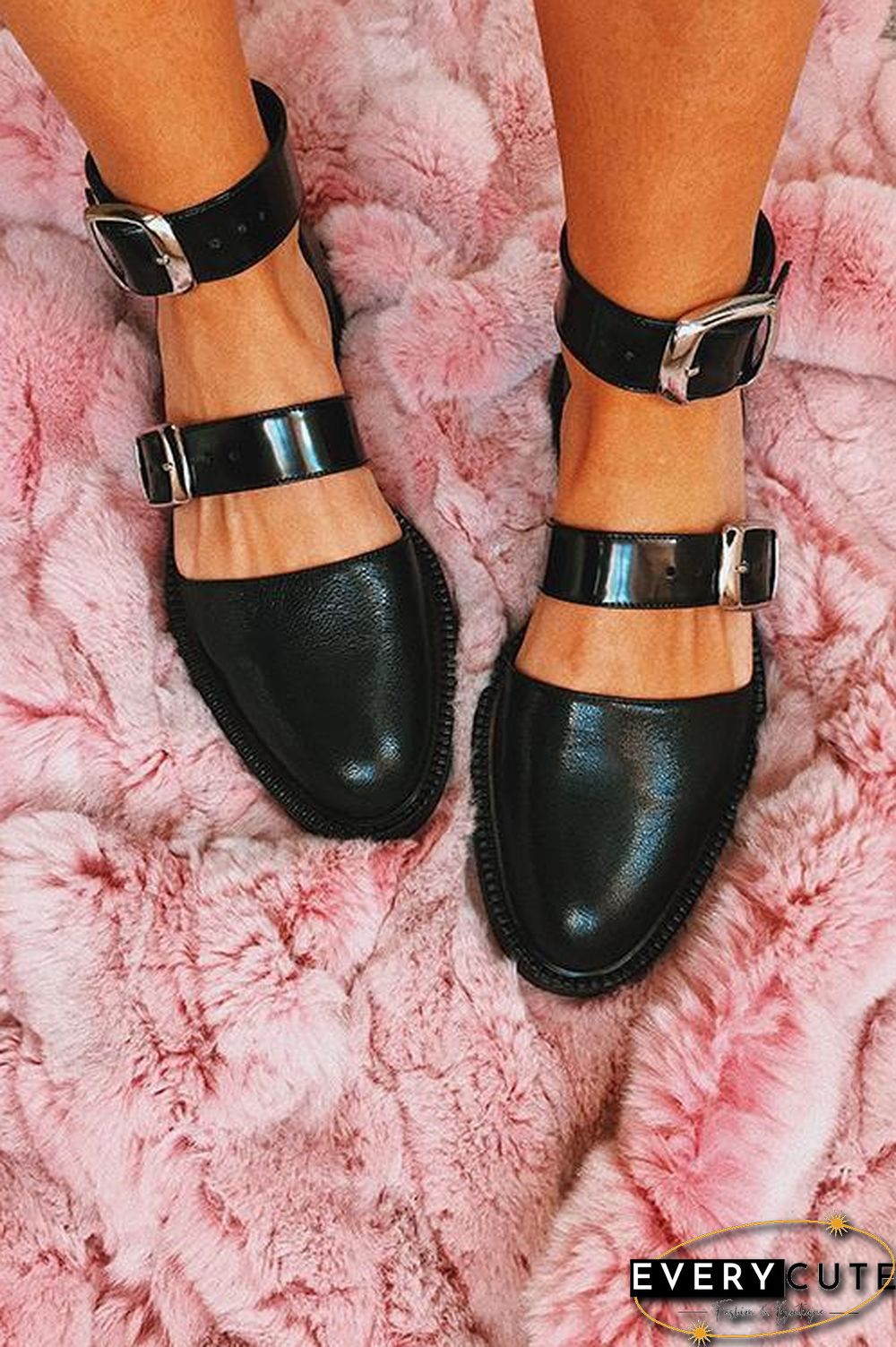 Buckle Color Block Sandals Flats