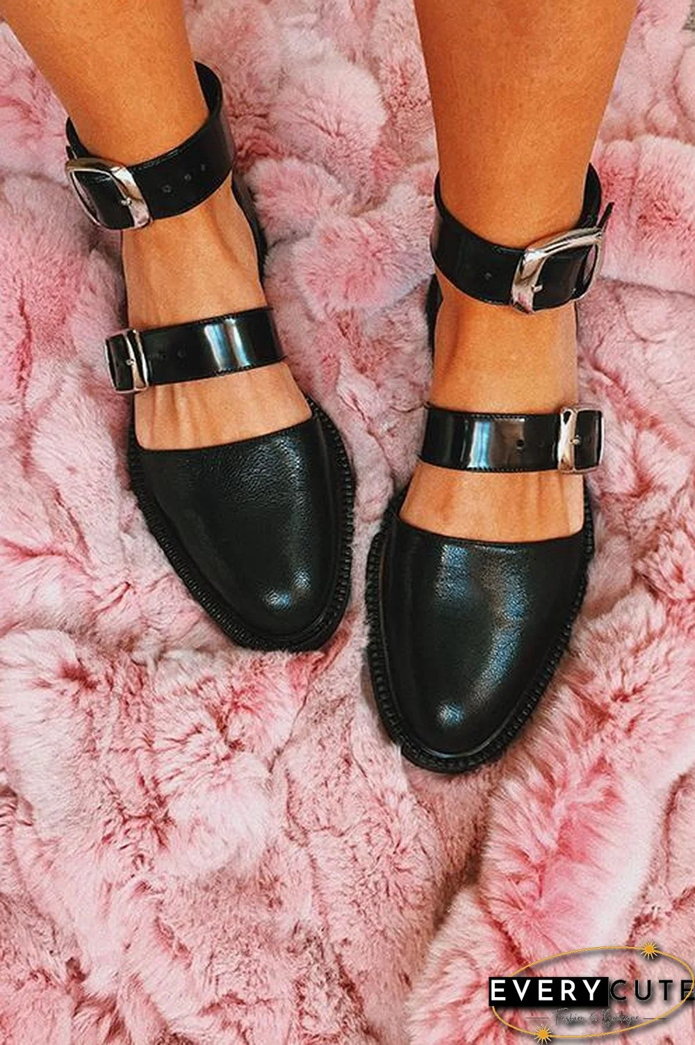 Buckle Color Block Sandals Flats