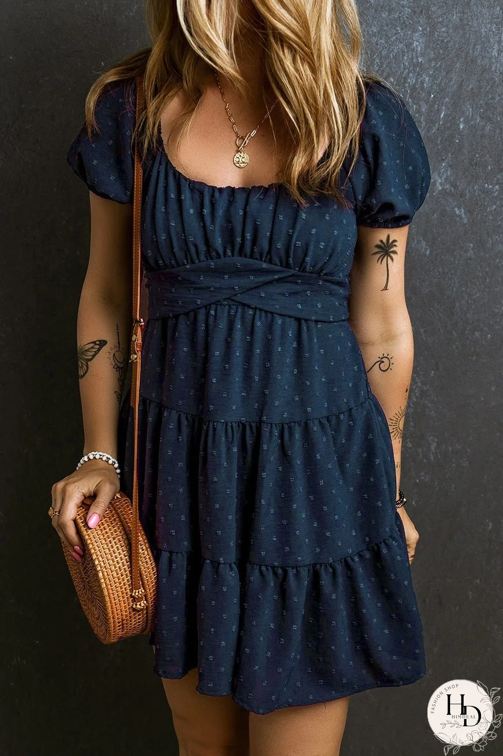 Swiss Dot Short Sleeve Mini Dress