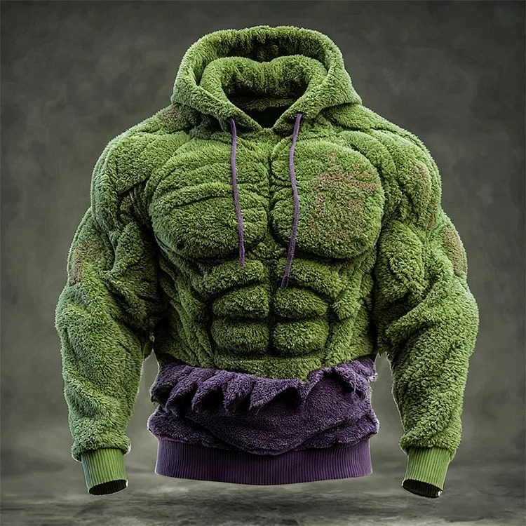 3D Print Christmas Ugly Sweater Men's Vintage Muscle Line Art Flannel Cozy Hooded Sweatshirt