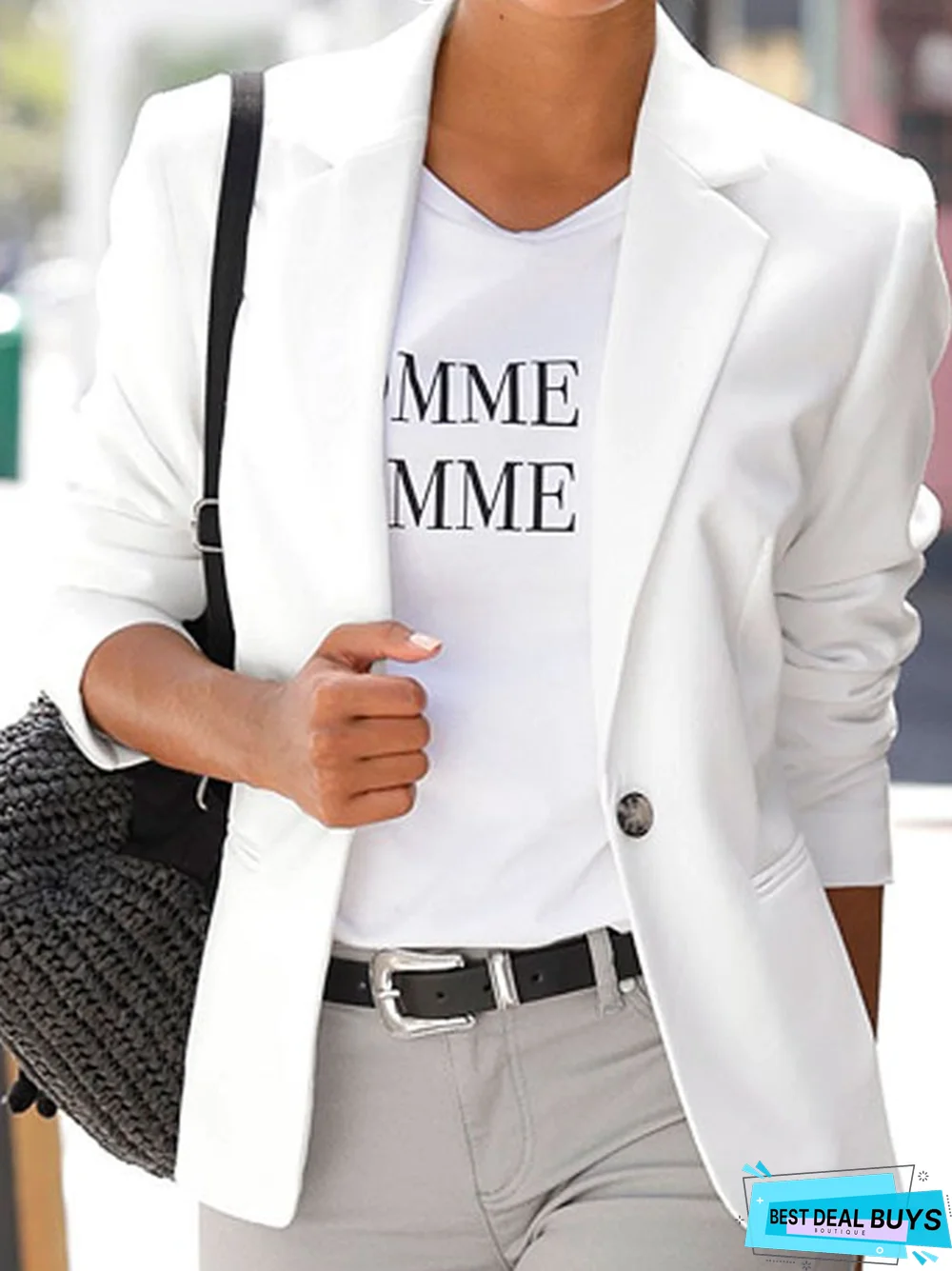 Casual Plain Autumn Polyester No Elasticity Daily Lapel Collar H-Line Regular Blazer for Women