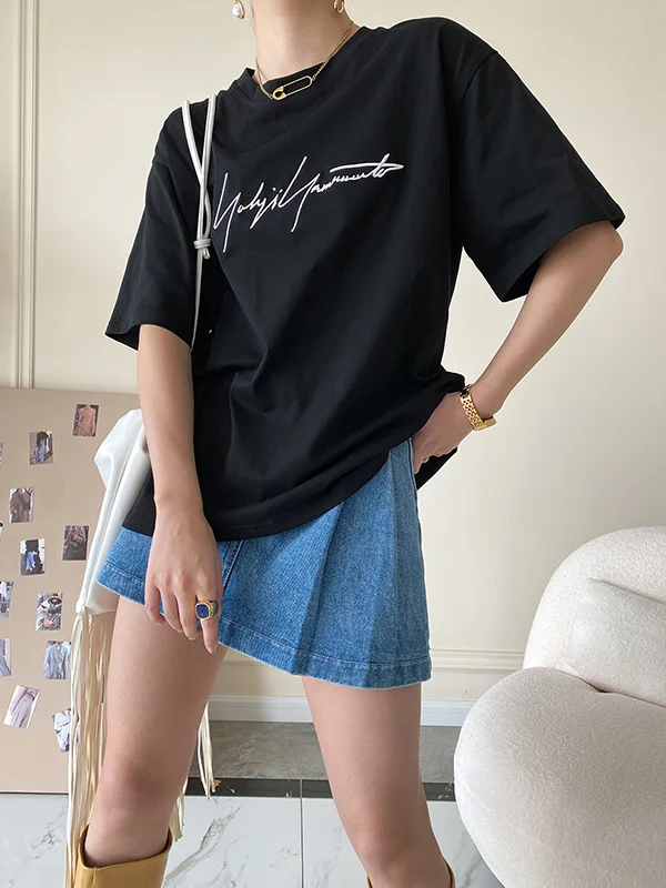 Minimalist Casual Letter Embroidered T-Shirt Top