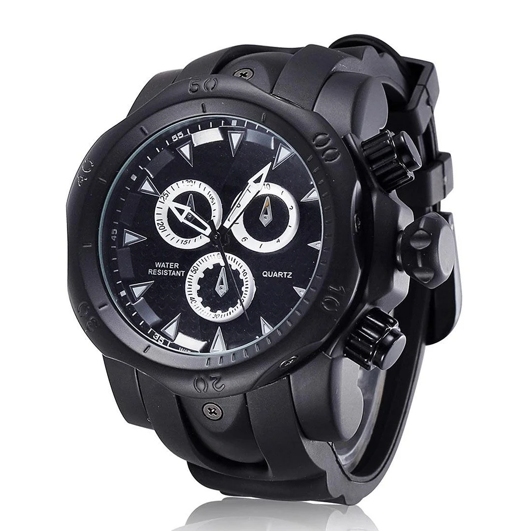 1670 Shock Resistant Fashionable Quartz Business Sport Wrist Watch with Rubber Band & Alloy Case for Men 