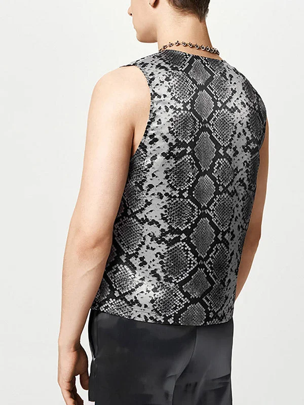 Aonga - Mens Snake Print Sleeveless Vest Waistcoat J aonga