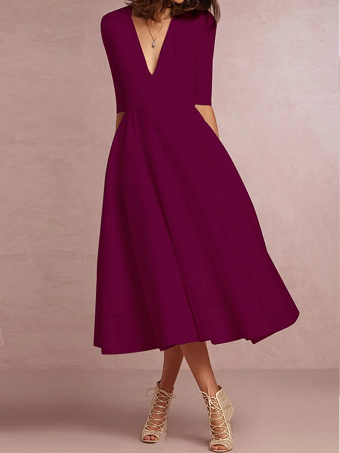 Deep V Sexy Mid Sleeve Dress