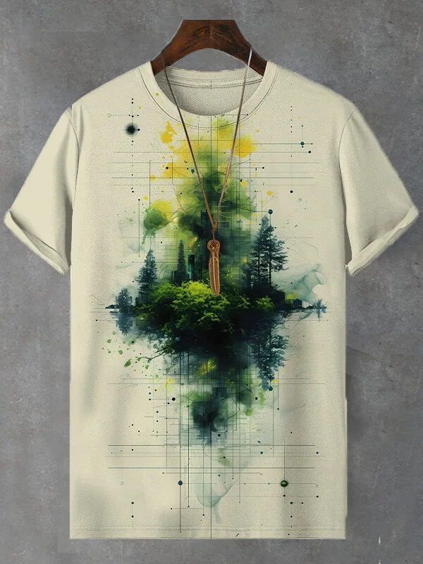 Men's Forest Scenery Watercolor Art Print Casual T-Shirt