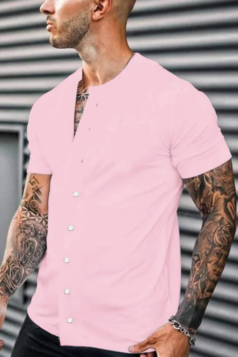 Tiboyz Men's Casual Simple Single Breasted Shirt