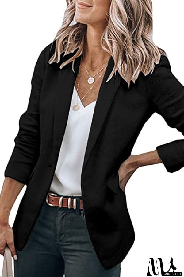 MidiSono - Casual Turndown Collar Coat