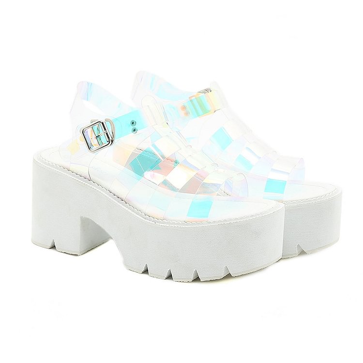 Buckle Colorful Platform Sandals - Modakawa Modakawa