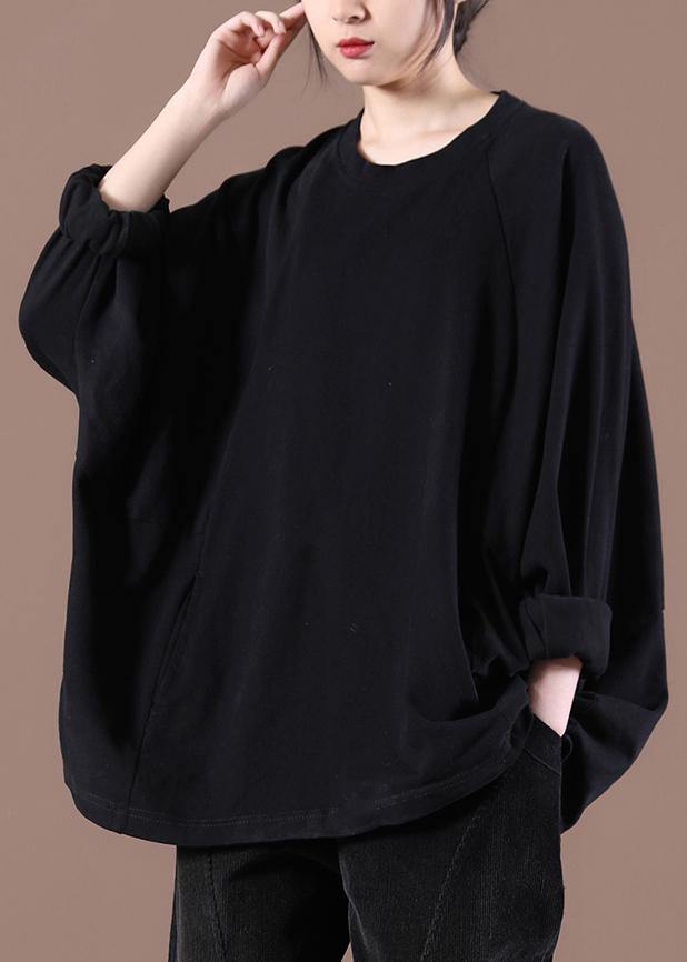 VCSHOES Loose Black O-Neck Stand Spring Tops