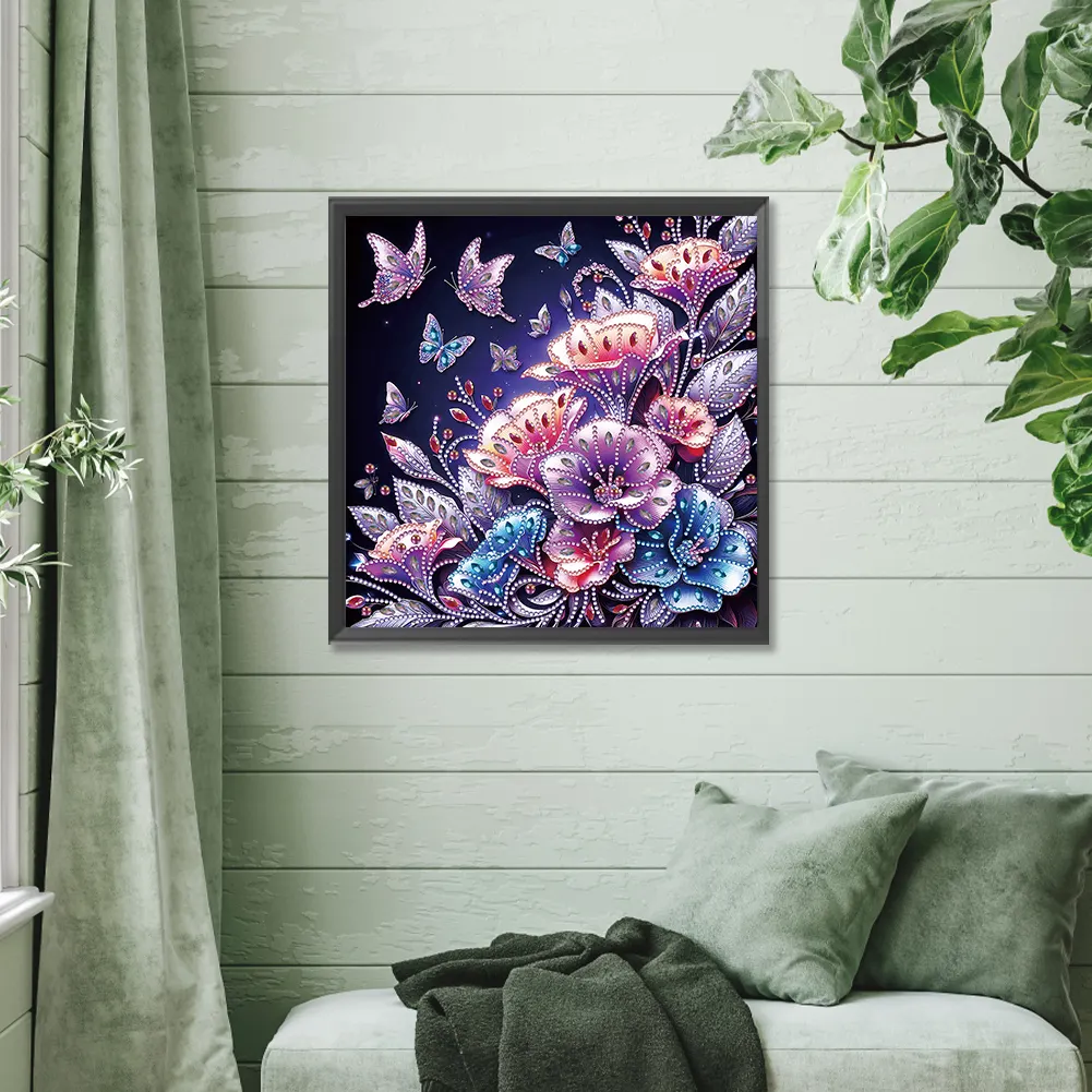 Diamond Painting - Partial Special Shaped Drill - Rose Butterfly(Canvas|30*30cm)