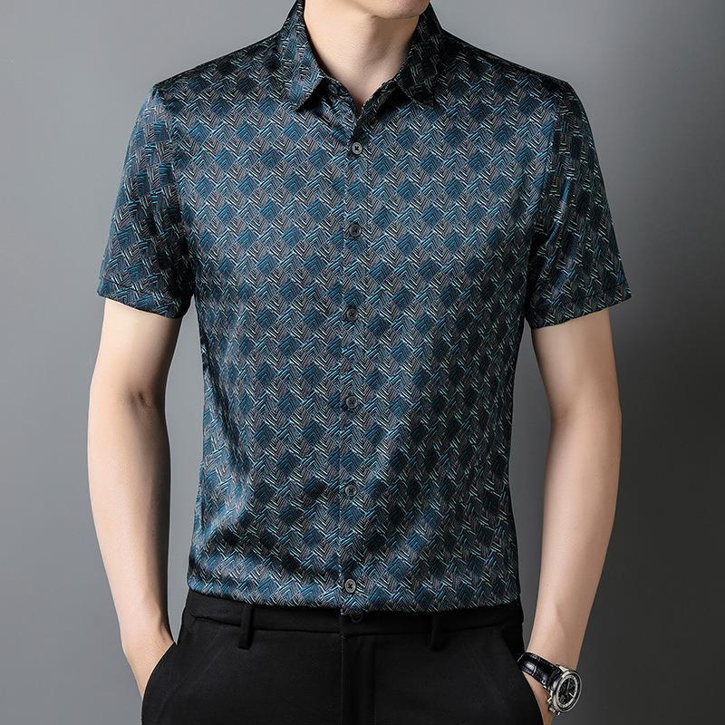 Men's Blue Printed Silk Shirt