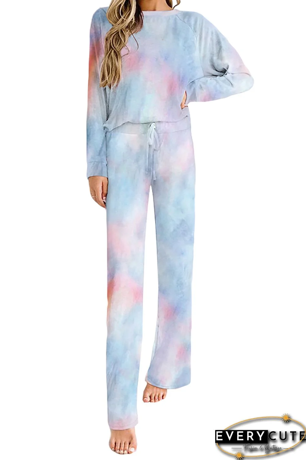 Sky Blue Tie-dye Print Loungewear Set