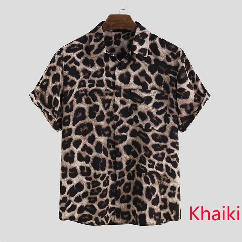 Casual Leopard Printed Men Shirt Short Sleeve Party 2022 Camisa Lapel Summer Fashion Mens Hawaiian Shirts Streetwear INCERUN 5XL