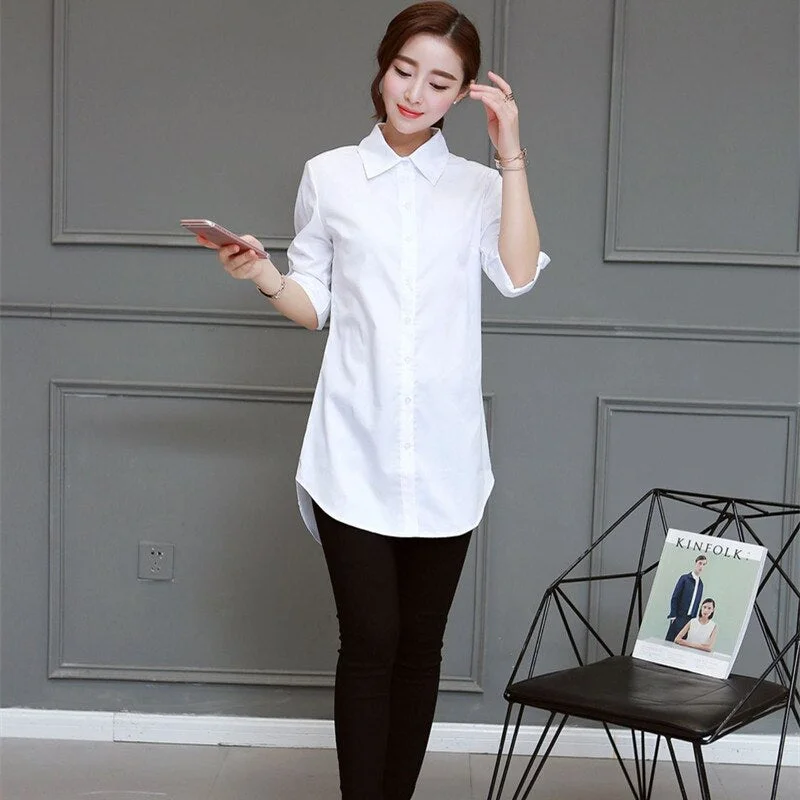 White Collar Shirt Women Chemise Blanche Femme Oversize Long Sleeve Blouse Casual 2020 Autumn Korean Button Up Tops Blusas