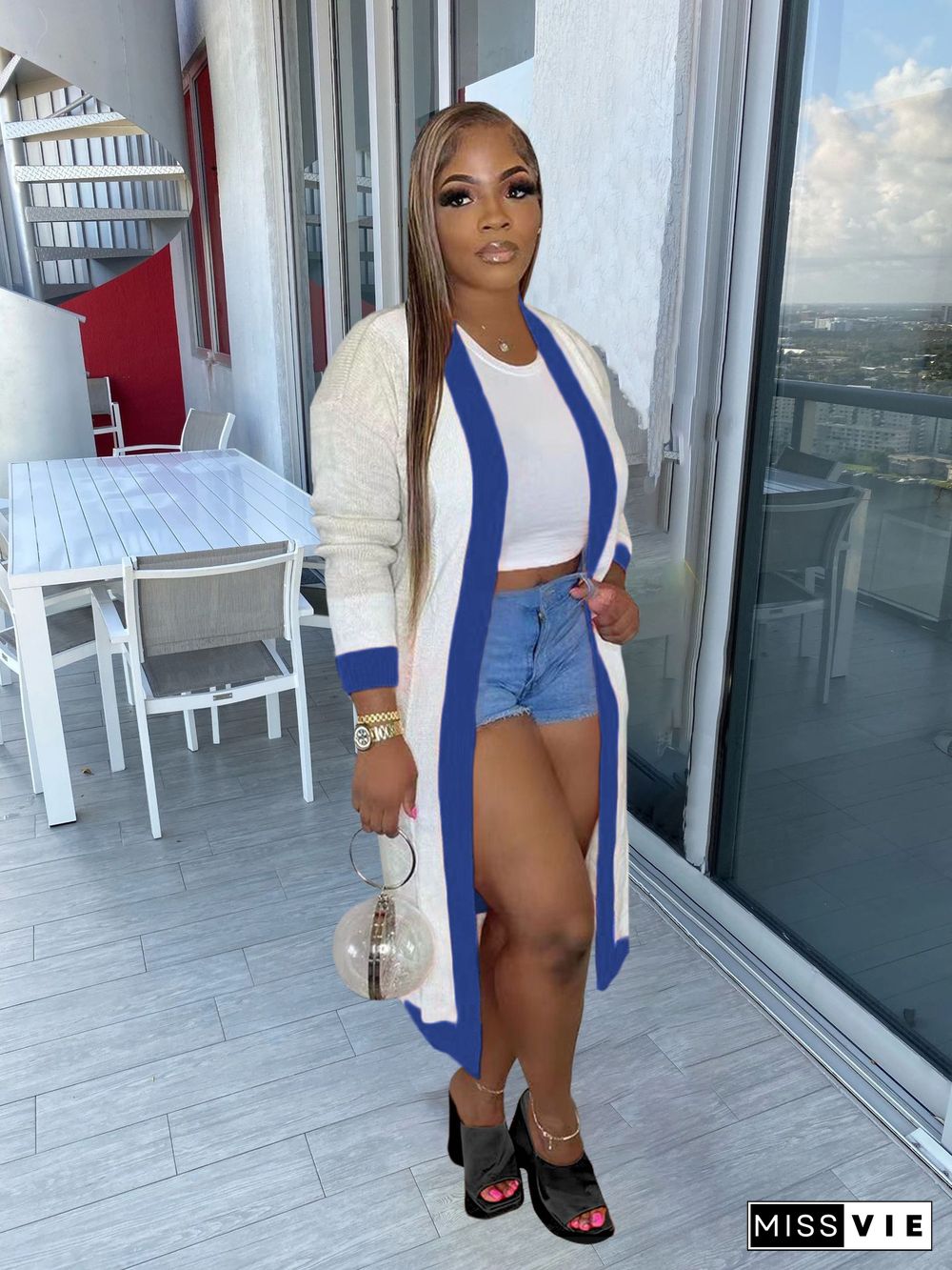 Color-block Hand Knitted Sweater Cardigan Coat