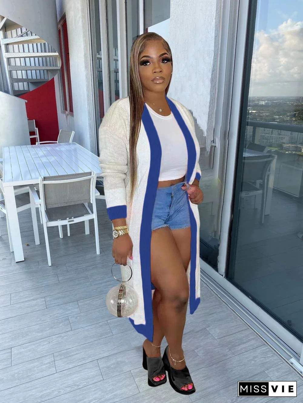 Color-block Hand Knitted Sweater Cardigan Coat