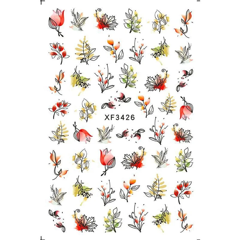 3D Nail Sticker Flowers Leaves Abstract Floral Decals And Sticker Nail Foils Slider Nail Art Decals Manicure Nails Accesories-Nail Inspo