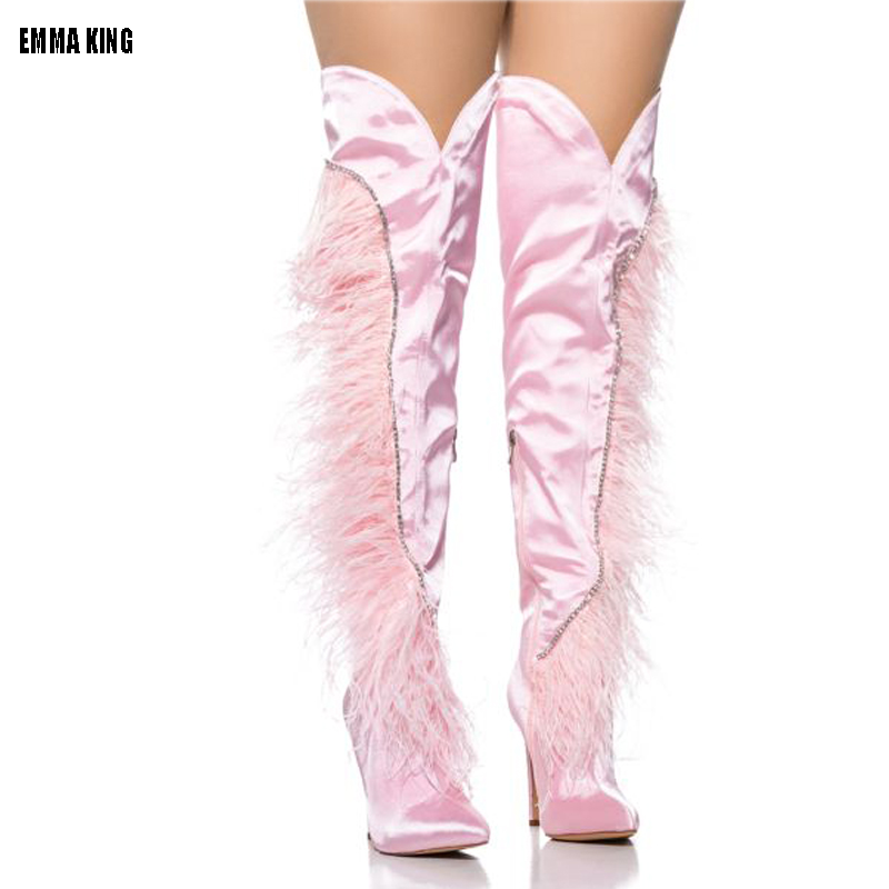 VCSHOES High Heels Women Stage Boots 44 Thigh High Boots Women Over The Knee Boots With Fur Long Boots