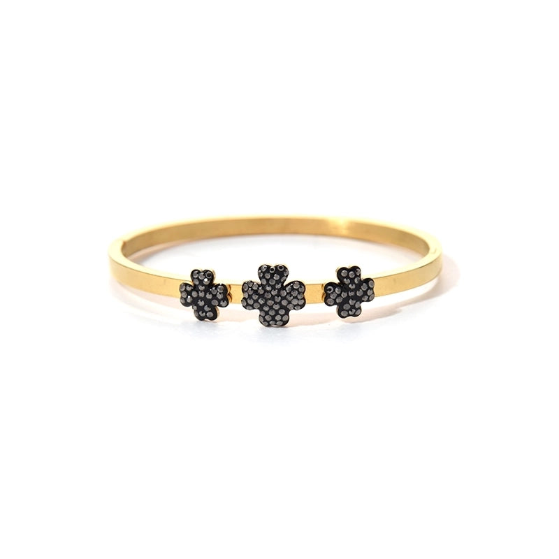 Elegant Streetwear Commute Cactus Cross Flower 304 Stainless Steel 14K Gold Plated Zircon Bangle In Bulk
