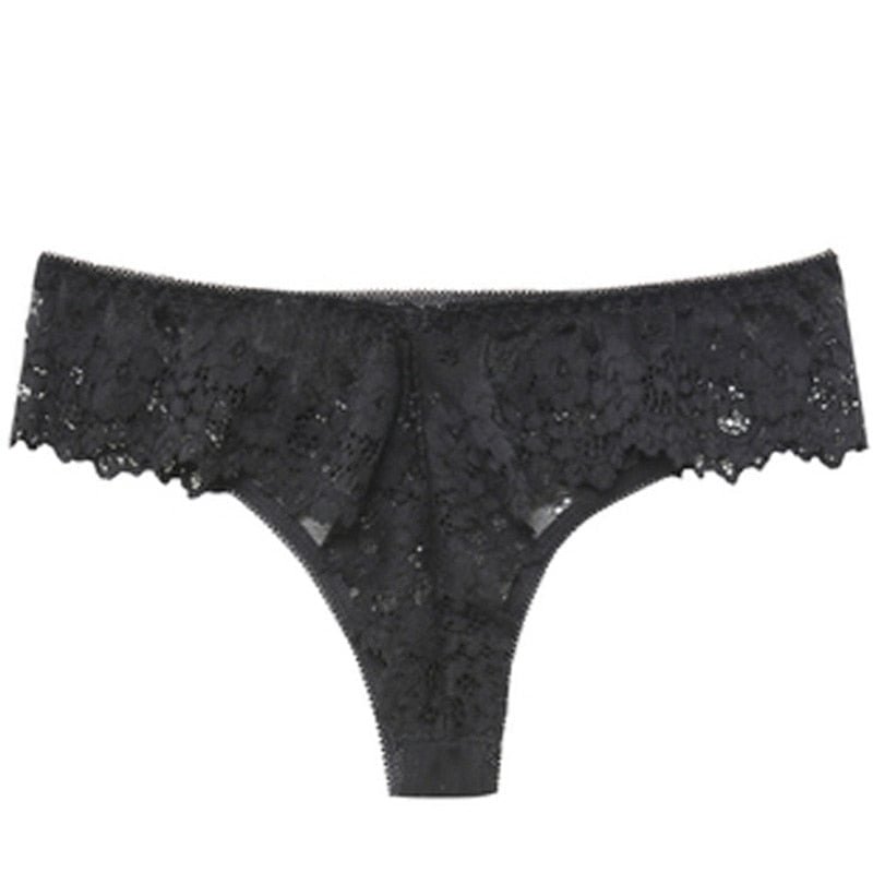 Sexy Panties Women Lace Low-waist Solid Sexy Briefs Embroidery Thong Transparent Hollow out Underwear Female G String 711-1