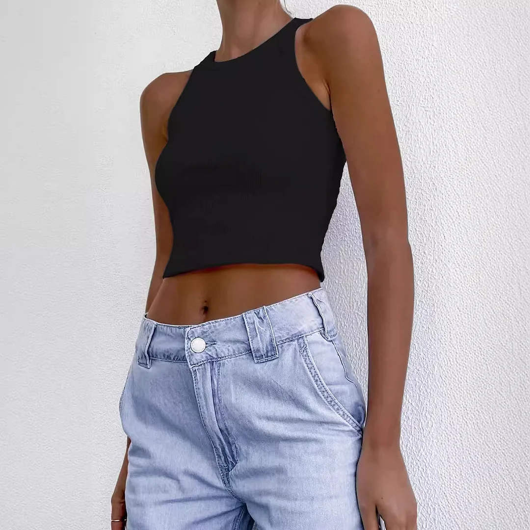 Brownm Brownm Women's Wish New Summer Pure Color Sleeveless Slim Short Small Vest Women