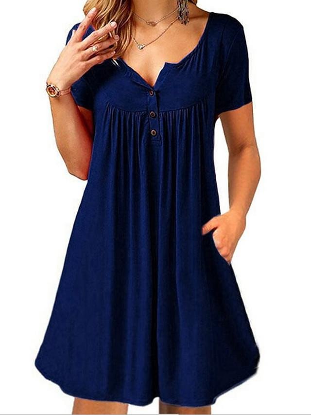 Women's A-Line Dress Short Mini Dress - Short Sleeve Solid Color Summer Casual 2020 Wine Black Blue Purple Fuchsia Green Dusty Blue Light Blue S M L XL XXL XXXL XXXXL XXXXXL XXXXXXL