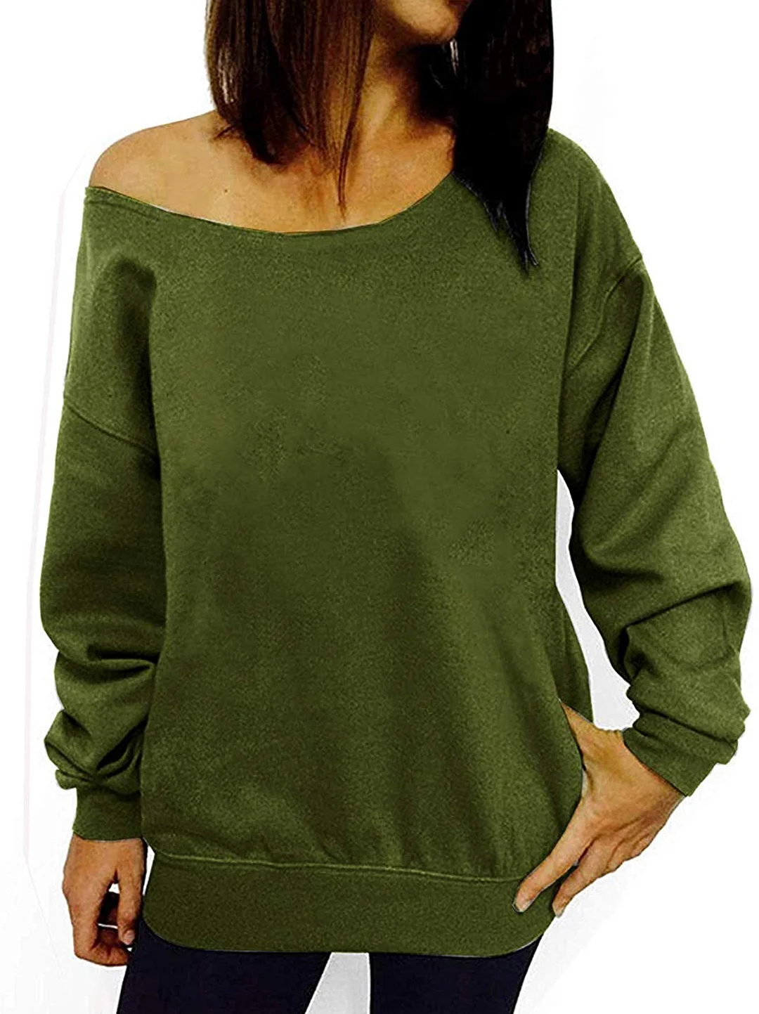 Womens Off Shoulder Sweatshirt Slouchy Shirts Sexy Long Sleeve Pullover Tops