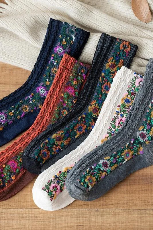 Retro Floral Jacquard Socks