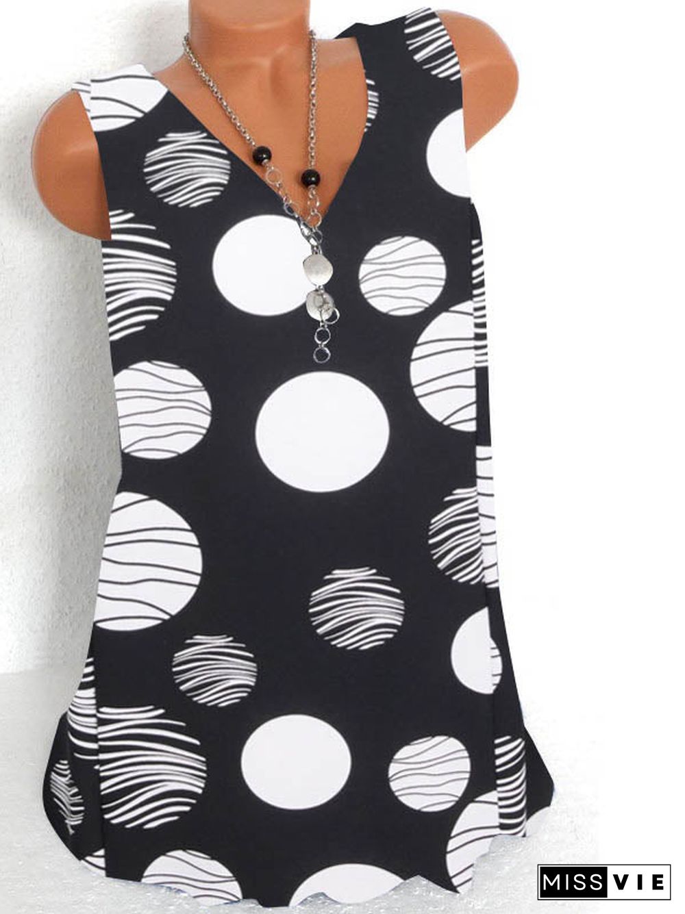 Women's Sleeveless V-neck Polka Dot Printed Top