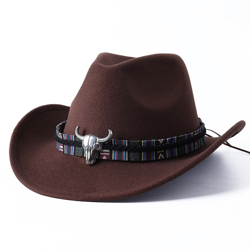 New Cow Head Woolen Western Denim Top Hat Ethnic Style Men And Women Couple Hat Style