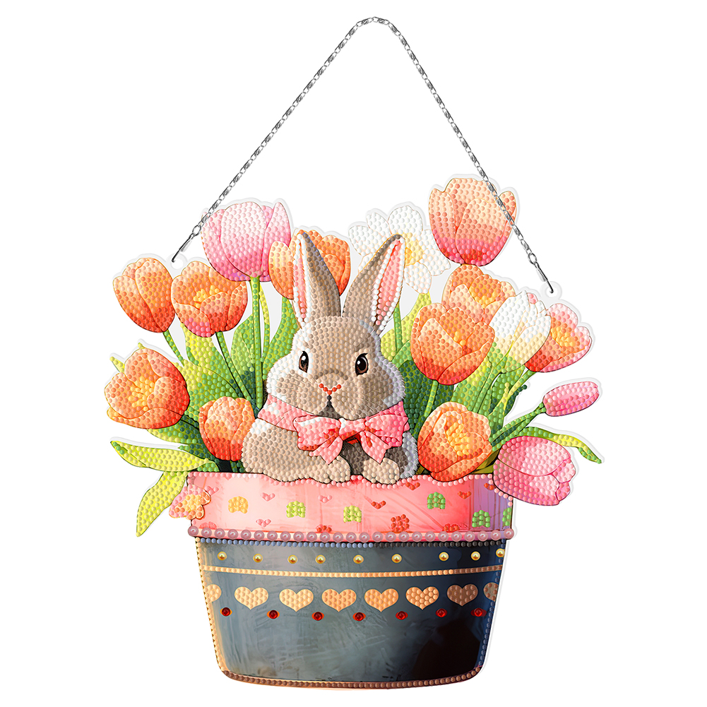 Easter Single-Sided Diamond Art Hanging Pendant for Office Home Decor (Rabbit)